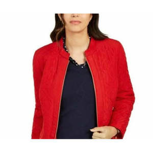 Cappotto Invernale Trapuntato da Donna Charter Club con Collo alla Coreana, Rosso, Taglia Extra Large, Logo Personalizzato, Motivo Tinta Unita, con Cappuccio - Product Image 2
