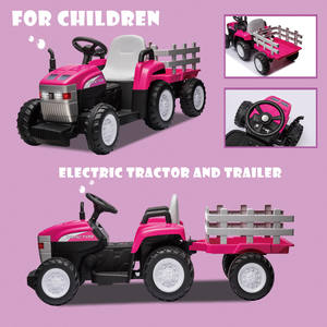 Tracteur jouet pour enfants rose 12V7AH à piles avec remorque et accessoires télécommandés - Product Image 3