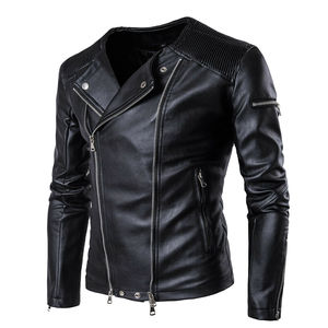 Wholesale 2025 Winter <b>Men's</b> Custom Fashion <b>Jacket</b> Genuine Leather <b>Reversible</b> Biker Style Stand Collar Fur Quilted Design - Product Image 3