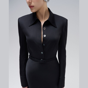 Vestido de oficina de moda de lujo para mujer AUDREY DAY VESTIDO Vestido largo Mison Tela de satén Ropa de mujer Elegante marca de lujo - Product Image 4