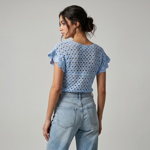 Cárdigan corto de manga corta con cuello en V, tejido calado, estampado floral, talla única (tallas 36–42) - Product Image 2