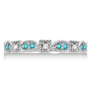 Anillo Apilable Vintage de Oro Blanco de 14K con Incrustaciones de Diamantes Azules y Blancos de 0.15ct, Estilo Hip-Hop, Accesorio Moderno - Product Image 1