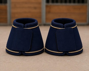 Navy Blue Cotton Horse Saddle Pad Set with Bell <b>Boots</b> Brushing <b>Boots</b> Saddle <b>Cover</b> & Polo Bandages Jumping Style Quilted - Product Image 5