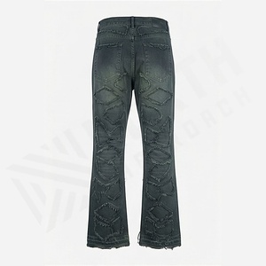High Quality Customized <b>Men's</b> <b>Flared</b> Denim <b>Jean</b> Pant Ripped <b>Jeans</b> 3D Pattern Medium Wash High Street Style Customized Color - Product Image 2
