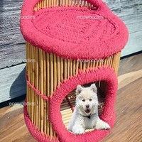 Maison pour animaux de compagnie en bambou de couleur rose mignon luxe doux petit chien assis bambou Cage pour animaux de haute qualité salon maison pour chien en bois
