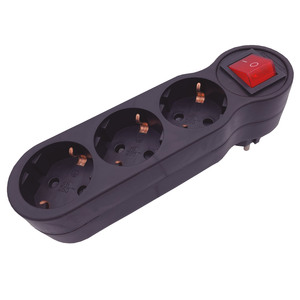 Black triple <b>adapter</b> with <b>switch</b> 250V 16A (GSC 103000028) - Product Image 1