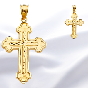 Colgante religioso de cruz cristiana chapado en oro amarillo de 14 quilates de alta calidad, accesorio de joyería de moda para hombres y mujeres, pulido alto - Product Image 6