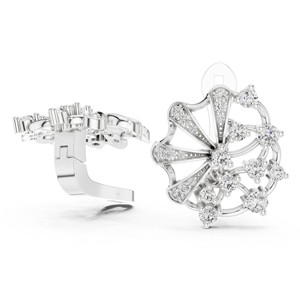 Round Moissanite Floral Fan <b>Stud</b> <b>Earrings</b> 925 Sterling <b>Silver</b> Collet Pave 44-Stone - Product Image 5