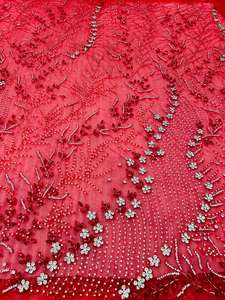 ผ้าซาตินโพลีเอสเตอร์100% ผ้าทอแบบตาข่ายพร้อมเพทายทำด้วยมือจากผู้ผลิตเสื้อผ้าอินเดีย - Product Image 2