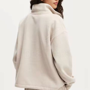 Breathable Winter <b>Women</b> <b>Quarter</b>-<b>Zip</b> Knitted Streetwear Pullover Sweatshirt Casual Loose Fit Front Logo Lightweight Outerwear - Product Image 3