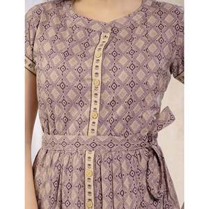 Vestido Corto Casual de Algodón Estampado Morado Claro, Transpirable, Talla Única y XS, para el Día a Día y Días Festivos, MOQ de 2 Piezas - Product Image 2