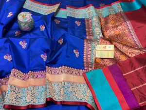 ผ้าไหมบาเนราซีแท้ ผ้าซารีแบบดั้งเดิม ลายปักดิ้นทอง ขอบผ้าทอมืออย่างดี สำหรับงานแต่งงาน งานเลี้ยง งานเทศกาล สง่างาม ป้องกันแสงแดดสำหรับผู้หญิง - Product Image 4