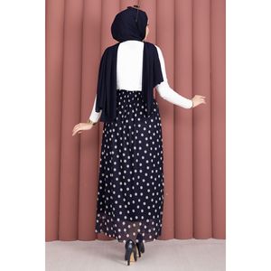 Navy Blue Polka Dot Chiffon Tulle Summer <b>Skirt</b> <b>Elastic</b> Waist Breathable Plain Style Digital Print Leopard Ruffles Spandex - Product Image 5