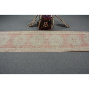 2.8x10.9 ft Turkish <b>Runner</b> Rug, <b>Red</b> White Vintage Moroccan Wool Rug - Product Image 3