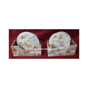 <b>Round</b> Shape Natural Wooden Mother Of Pearl Coaster Set Handmade Design Work Used For Tea Cup In Restaurant Best Price Range - Product Image 4