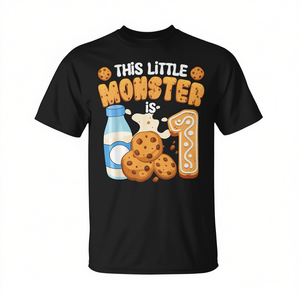 เสื้อยืดวันเกิดครบรอบ 1 ปีสำหรับเด็กชายและเด็กหญิง ลายมอนสเตอร์นมและคุกกี้ เสื้อผ้าโปรโมชั่นสนุกสนานและรื่นเริง - Product Image 2