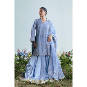 Conjunto de Vestido Indio de 3 Piezas en Tela de Algodón Bordada FE-52165, Salwar Kameez Choli Lehenga Choli para Uso Festivo con Pallu Dupatta - Product Image 4