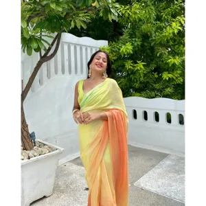 Sari Saarika Verde Arcoíris de Chifón, Estilo Fusion, Ligero y de Secado Rápido, para Fiestas y Bodas, para Mujer, Todas las Temporadas - Product Image 2