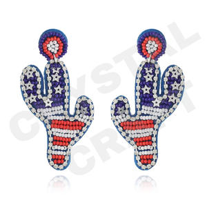 Boucles d'oreilles perlées couleur miel vintage pour femmes Orange blanc bleu patriotique Memorial Day mariage balancent bijoux de mode - Product Image 5
