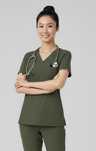Blouse médicale respirante et légère unisexe à col ras du cou ou en V, avec étiquettes personnalisées, en coton élasthanne, pour hôpital, en stock - Product Image 5