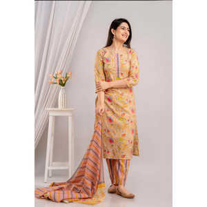 Ensemble Kurta imprimé floral fauve et multi pour femme avec pantalon et dupatta (SHKUP1392) - Product Image 1