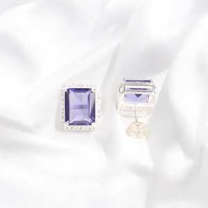 Boucles d'oreilles clous en argent sterling plaqué or avec iolite facettée, coupe octogonale, certifiées IGI, bijoux en pierres précieuses faits à la main, cadeau pour femme - Product Image 2