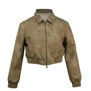 <b>Women</b> Elegant Coat Solid Long Sleeves Blazers <b>Shirt</b> Coat Fashion Zipper PU Leather crop <b>Jacket</b> - Product Image 1