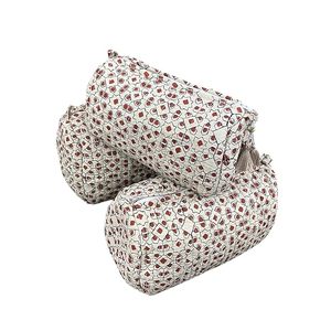 Beige rojo Handblock algodón Vintage estuche ecológico conjunto de bolsa de cosméticos organizador de viaje de 3 piezas impermeable lavable a máquina - Product Image 1