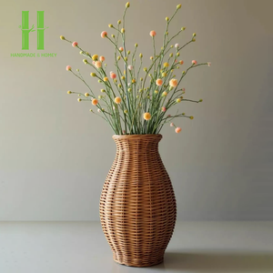 El más vendido, urna con patas de mimbre, jarrón de ratán tejido a mano para flores secas, minimalismo, jarrón de mesa de ratán, OEM de Vietnam - Product Image 4