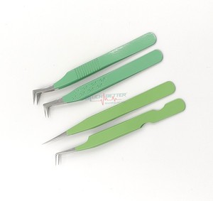 Ensemble de pinces à cils à pointe en fibre verte de haute qualité en acier inoxydable 90 degrés droite et séparation pince à épiler pour extension de cils - Product Image 5