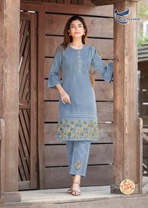 Pantalon Kurti en Denim pur 100% coton avec broderie, de qualité supérieure, exclusif - Product Image 3