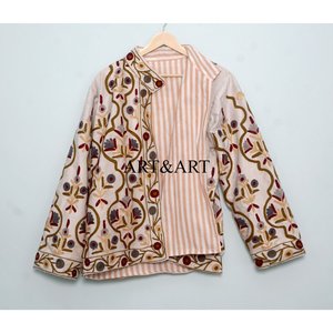 Vestes matelassées en coton tissé Suzani brodées sur mesure pour femmes, écologiques, à séchage rapide, rembourrées en coton, artisanat artisanal - Product Image 6