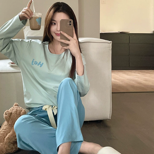 Camiseta de Dormir de Manga Larga para Mujer, de Algodón, ODM, Súper Suave, Sensación de Seda, Transpirable, Cintura Elástica, Logotipo Frontal, para Toda Temporada - Product Image 1