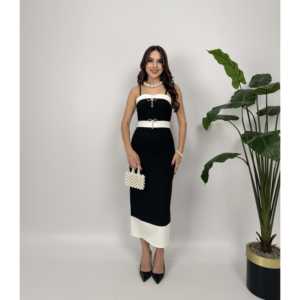 Vestido Satinado Aks 2079 con Adorno de Lazo y Tirantes, Silueta Ajustada, Cintura Natural - Product Image 3