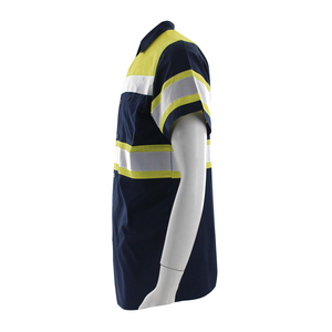 Polo de construcción de tela de algodón 100% al por mayor, camiseta de polo de seguridad reflectante de dos tonos para hombre de trabajo de seguridad vial - Product Image 4