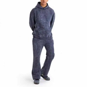 Men's Acid Wash <b>Tie</b>-<b>Dye</b> Printed 100% Bamboo Fiber Fleece-Lined Lightweight Winter Tracksuit with Zipper Fly - Product Image 4