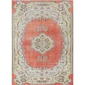 Tapis en laine vintage 9x12 rouge et orange, noué à la main, motif médaillon, pour usage domestique, salon ou couloir, modèle Pae-2909 - Product Image 1