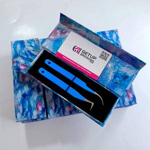 Pince à cils GETUP BROSONS, revêtement en poudre bleue, courbée à 90 degrés, précision, acier inoxydable, antistatique, prise en main parfaite, 10 mm - Product Image 3
