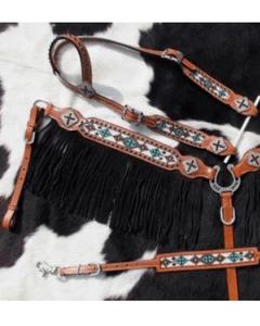 สายคาดศีรษะและสายรัดอกหนังวัวแท้ดีไซน์ขนนกไนลอนคุณภาพสูงแบบใหม่ - Product Image 1