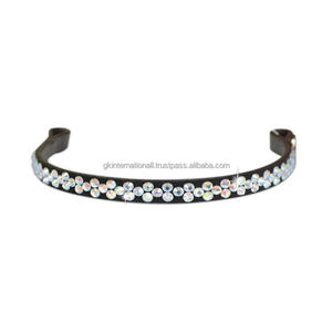 Bandeau de tête pour cheval en cuir souple de qualité supérieure, taille Full Cob, avec cristaux arc-en-ciel brillants et strass, boucles à pression - Product Image 1
