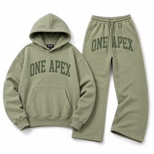 Ensemble sweat à capuche oversize et pantalon de survêtement large en coton épais, personnalisable avec logo, style streetwear - Product Image 3