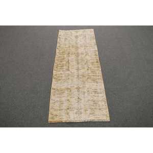 Tapis turc, petit tapis vintage 2x5 pieds, tapis en laine beige patchwork - Product Image 1