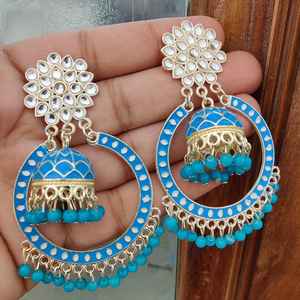 ต่างหู Kundan Hoop Jhumki สำหรับผู้หญิงอินเดียแบบดั้งเดิมล่าสุดต่างหูดีไซน์ลำลองและงานปาร์ตี้ - Product Image 4