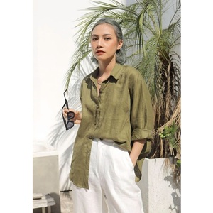 Camisa de lino de gran tamaño Blusa de lino suelta de manga larga para mujer - Product Image 2