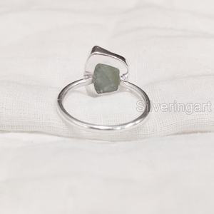 Anillo de Plata de Ley 925 con Piedra Natural de Aguamarina en Bruto para Mujer, Joyería de Piedra Natural, Anillo Liso con Gema Natural, Piedra de Nacimiento de Marzo, Regalo de Navidad - Product Image 6