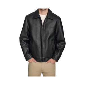 แจ็คเก็ตหนังแท้มีฮู้ดสำหรับผู้ชาย, สินค้ามาใหม่มีซิปปิดสไตล์วินเทจดีไซน์ให้ความร้อนน้ำหนักผ้า320กรัม - Product Image 1