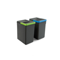 Emuca España Modelo 8198323 Contenedor de Reciclaje de Plástico Gris Antracita, Kit de 266 mm de Altura, 2 x 7 Litros, Cubos de Basura para Cajón de Cocina