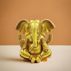 Estatua de Ganesh sentado de latón de 9cm para decoraciones de boda y Diwali - Product Image 1