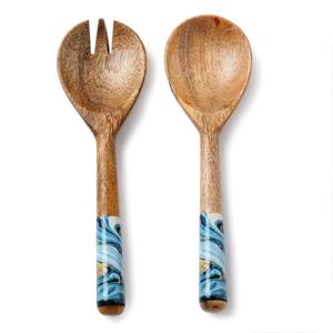 Long Arm Acacia Wood Salad Server <b>Set</b> <b>Utensil</b> <b>Set</b> Stainless Steel 202 or 304 Grade and PVD Coating Factory Rate - Product Image 3