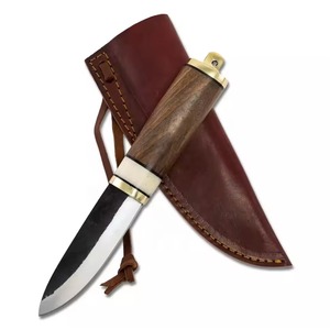 Venta caliente cuchillo de hoja fija de acero de Damasco con mango de madera hecho a mano al aire libre Bowie Camping cuchillos OEM soporte personalizado - Product Image 6